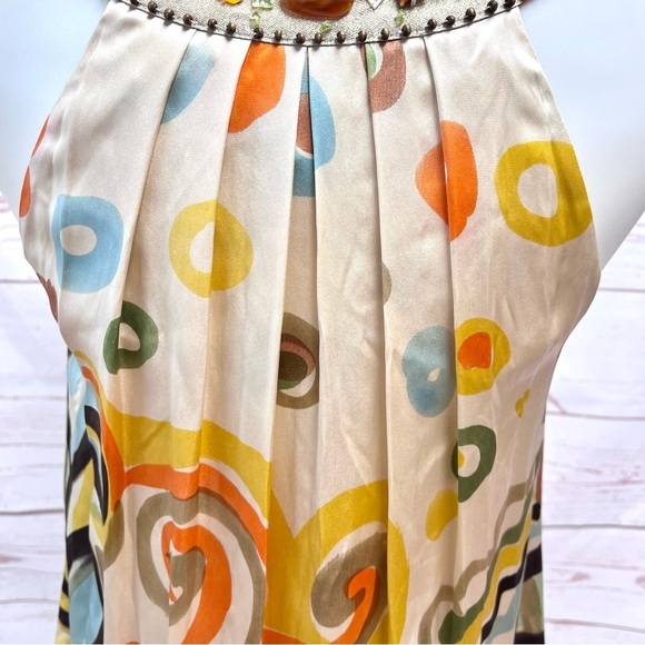 Vintage Sue Wong Retro Mod Abstract Silk Beaded Swing Cocktail Formal Dress - Picture 9 of 12